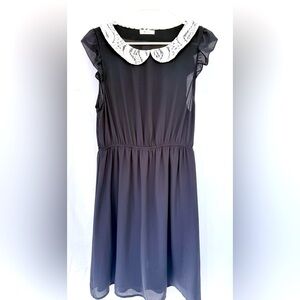 Everly little black dress white lace collar flirty and comfy with elastic waist